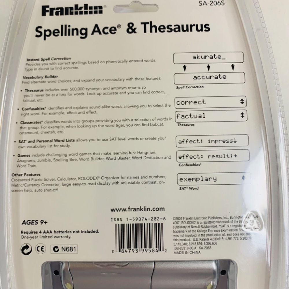 Franklin tech electronics school Spelling Ace & Thesaurus/ Model SA-206S silver - Picture 9 of 15
